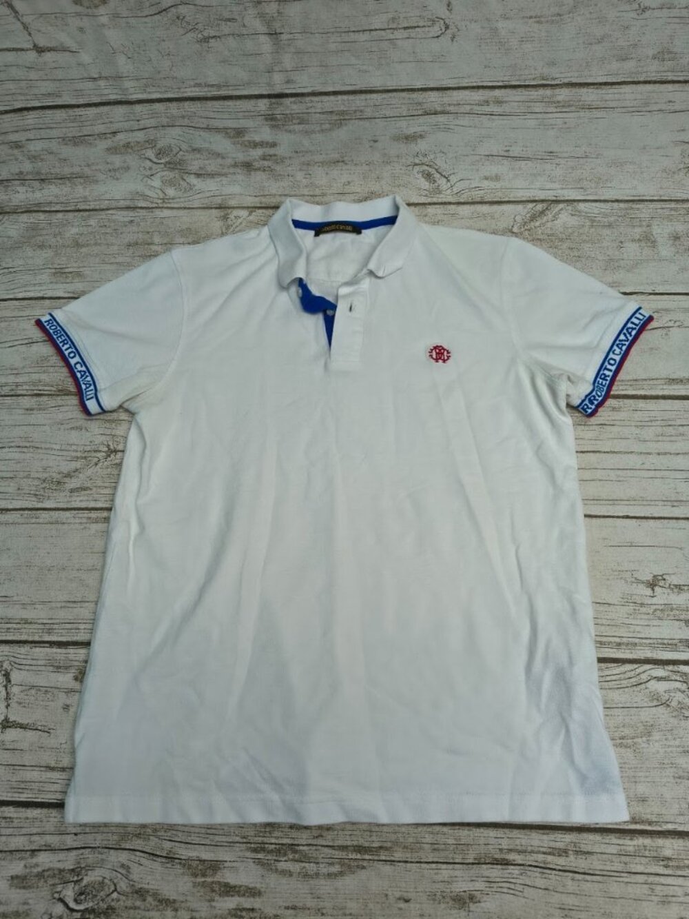 Roberto Cavalli White Short Sleeve Polo Shirt Size Large